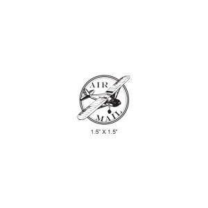 May include: Black and white illustration of a vintage aeroplane in a circle with the words "AIR MAIL" around it. The image is 1.5 inches by 1.5 inches.