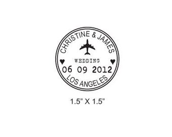 Custom Airplane Wedding Passport Save the Date Rubber Stamp AD173