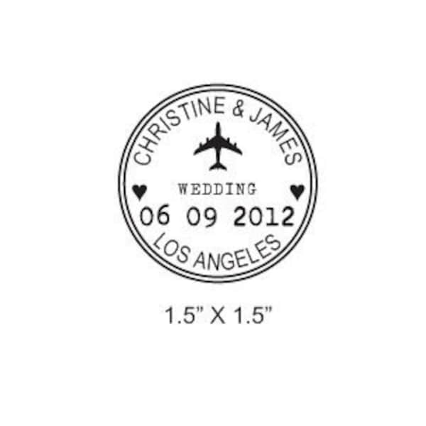 Custom Airplane Wedding Passport Save the Date Rubber Stamp AD173