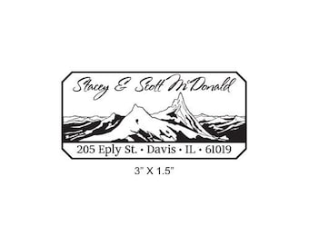 Mountains With Handwritten Style Script Custom Return Address Rubber Stamp AD260