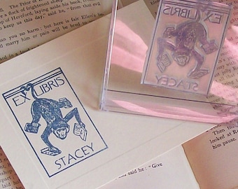 Personalized Ex Libris Monkey Bookplate Stamp A23