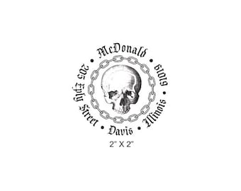 Gothic Skull and Chain Custom Return Address Rubber Stamp 255