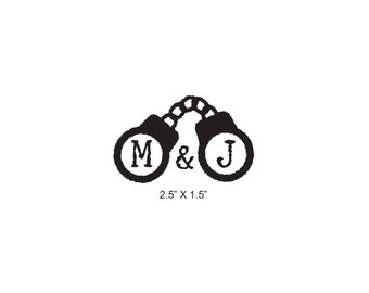 Monogrammed Handcuffs Wedding Initials Couples Rubber Stamp AD325