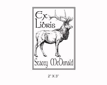 Elk Personalized Ex Libris Library Rubber Stamp K05