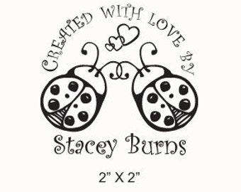 Custom Ladybugs Created with Love Rubber Stamp G06