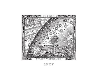 Flammarion Gravure Antique Art Personnalisé Bookplate Ex Libris Rubber Stamp J01