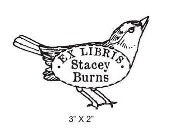 Vintage Sparrow  Personalized Bookplate Rubber Stamp H08