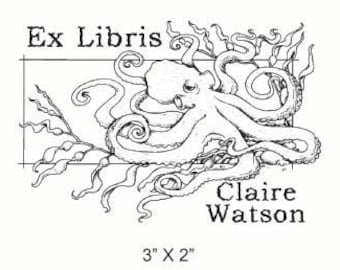 Octopus Personalized Ex Libris Bookplate Rubber Stamp Original Art D20 featured artist