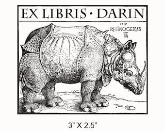 Personalized Rhinoceros Bookplate Ex Libris Rubber Stamp F15