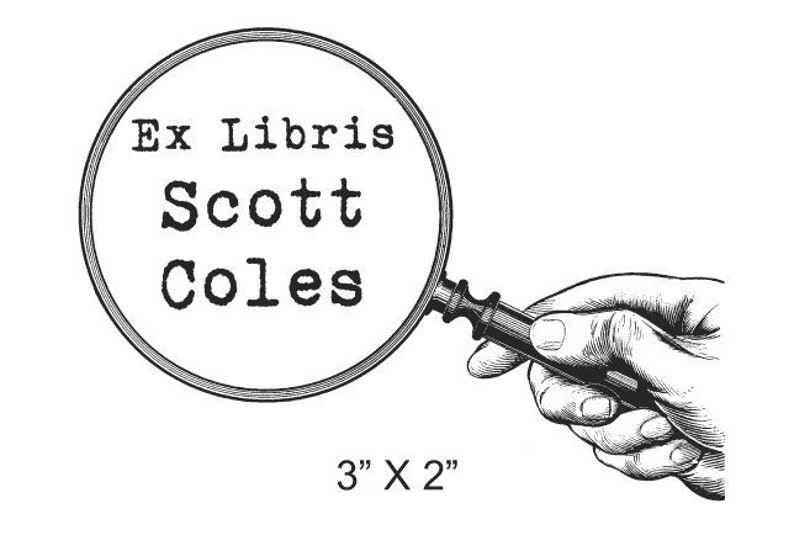 Personalized Magnifying Glass Mystery Ex Libris Bookplate Rubber Stamp C21 image 1