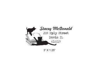 Cats Play on Books Custom Return Address Rubber Stamp AD341