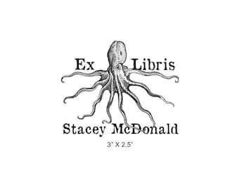 Octopus Personalized Ex Libris Library Rubber Stamp M16