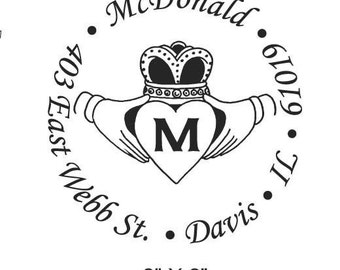 Custom Return Address Claddagh Monogram Rubber Stamp 2 inch Round AD33