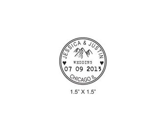 Custom Mountains Wedding Passport Save the Date Rubber Stamp AD268