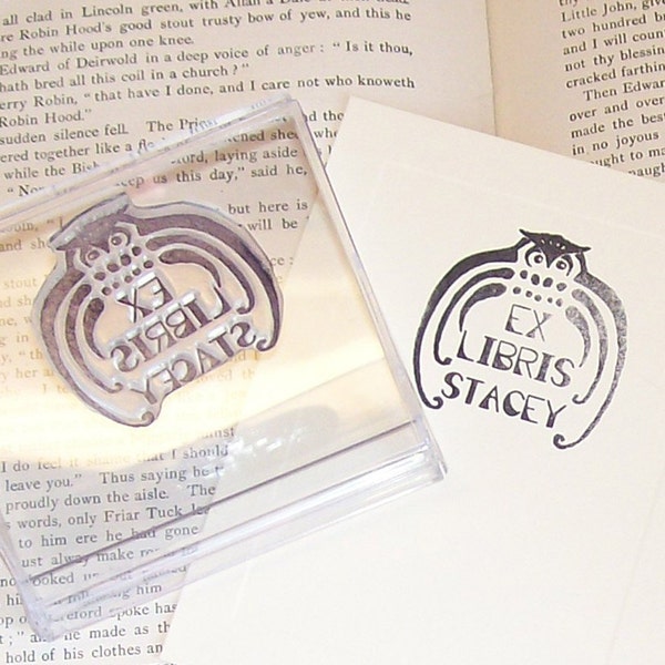 Personalized Ex Libris Owl Bookplate Stamp A07