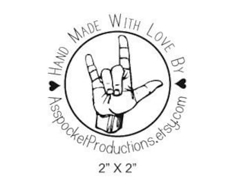 Custom Round Rubber Stamp Hand Made With Love ASL Hand Sign Rubber Stamp B25