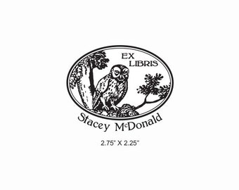 Vintage Owl in a Tree Custom Ex Libris Bookplate Rubber Stamp O17