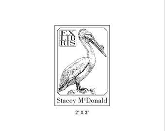 White Pelican Custom Bookplate Rubber Stamp P07