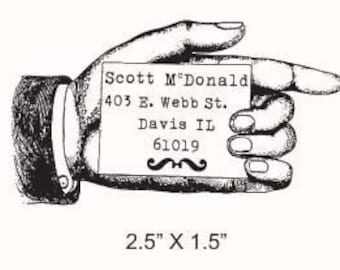 Vintage Advertising Hand Pointing Custom Return Address Rubber Stamp AD104