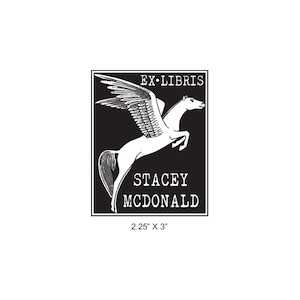 Pegasus Mythical Flying Horse Personalized Ex Libris Bookplate Rubber Stamp N10