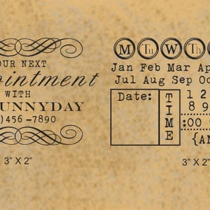 Vintage Look Set of Two DIY Appointment Card Custom Rubber Stamps 147