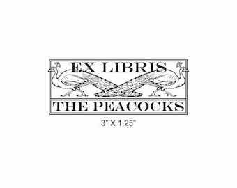 Peacocks Personalized Ex Libris Bookplate Rubber Stamp K04