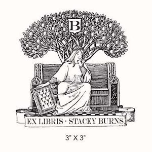 Woman Under Orange Tree monogram Custom Ex Libris Rubber Stamp G16