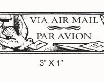 Bird With a Letter Via Air Mail - Correo Aereo - Par Avion Mail Art Rubber Stamp 214