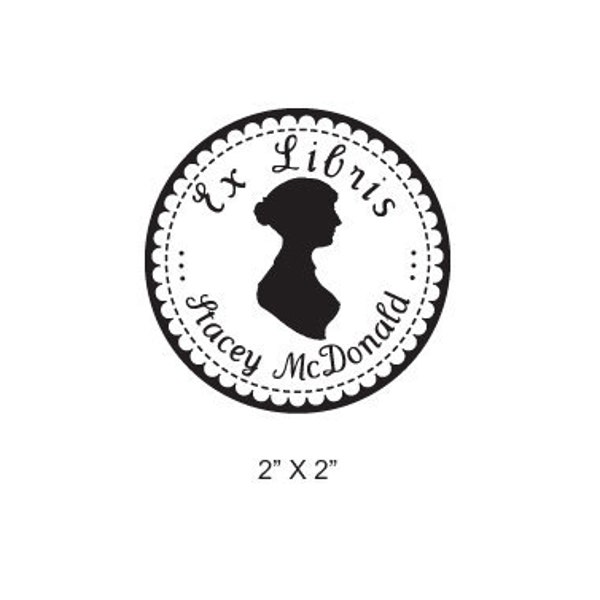 Jane Austen Silhouette Personalized Ex Libris Bookplate Rubber Stamp I26