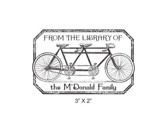 Tandem Fahrrad Distressed Antik Rahmen personalisiert Ex Libris Buchschild Stempel Stempel K15