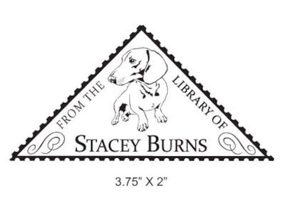 Dachshund Triangle Faux Postage Stamp Personalized Bookplate Ex Libris Rubber Stamp G27