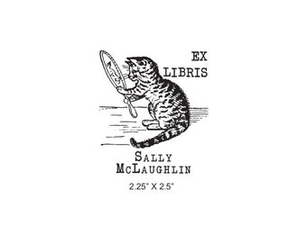 Kitten Looking into a Mirror Personalized Ex Libris Library Rubber Stamp M27