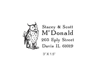 Owl with Letters Custom Return Address Rubber Stamp AD229