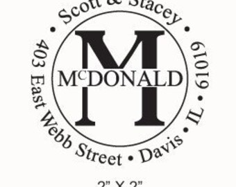 Monogram Custom Return Address Rubber Stamp 2 inch Round AD96