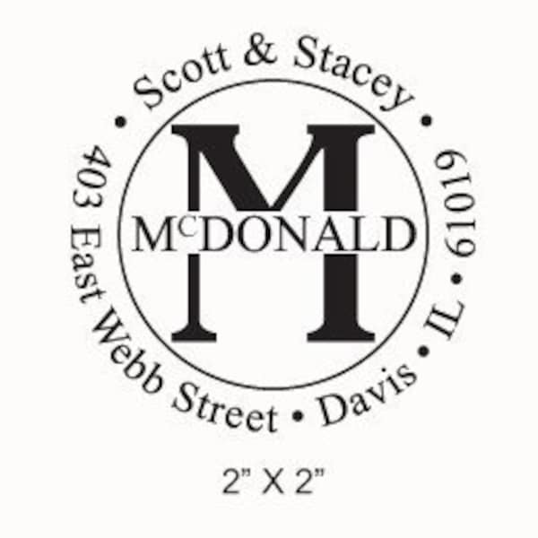 Monogram Custom Return Address Rubber Stamp 2 inch Round AD96