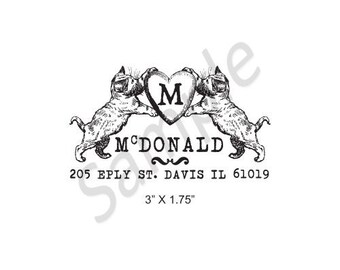 Kittens and Heart Monogram Custom Return Address Rubber Stamp AD248