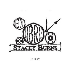 Steam Punk Clock Gears Collage  Ex Libris Personalized Rubber Stamp I05