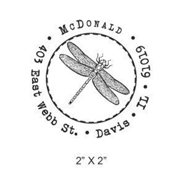 Dragonfly Round Custom Return Address Rubber Stamp 129