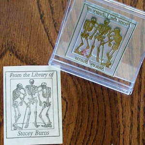 Custom Ex Libris Bookplate  Rubber Stamp 3 Skeletons B22