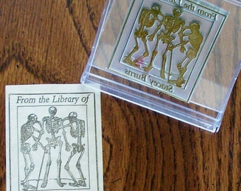 Custom Ex Libris Bookplate  Rubber Stamp 3 Skeletons B22