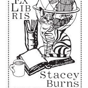 Tabby Cat Personalized Ex Libris Library Rubber Stamp D04