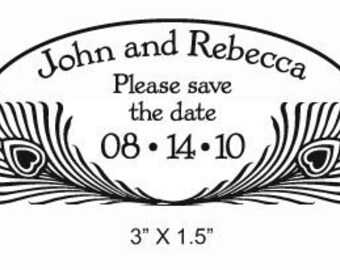 Peacock Feather Frame Custom Save the Date Wedding Rubber Stamp AD70