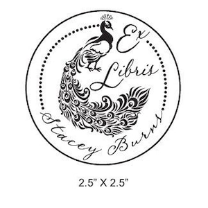 Peacock and Calligraphy Personalized Ex Libris Rubber Stamp H36