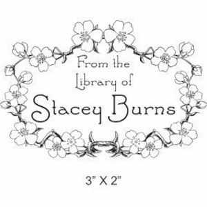 Cherry Blossom Frame Personalized Ex Libris Bookplate Rubber Stamp E06