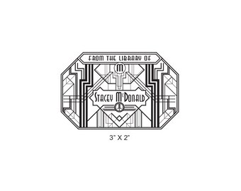 Art Deco Geometric Style Personalized Ex Libris Bookplate Rubber Stamp N14