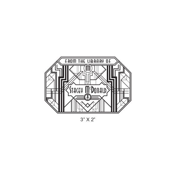 Carimbo de borracha Ex Libris personalizado estilo geométrico Art Déco N14