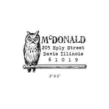 Antique Woodcut Style Perched Owl Custom Return Address Rubber Stamp AD241