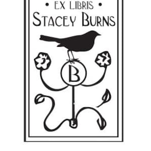 Monogramme de moineau dans gravure sur bois antique Cadre floral Ex Libris Library Stamp Custom Rubber Stamp H17