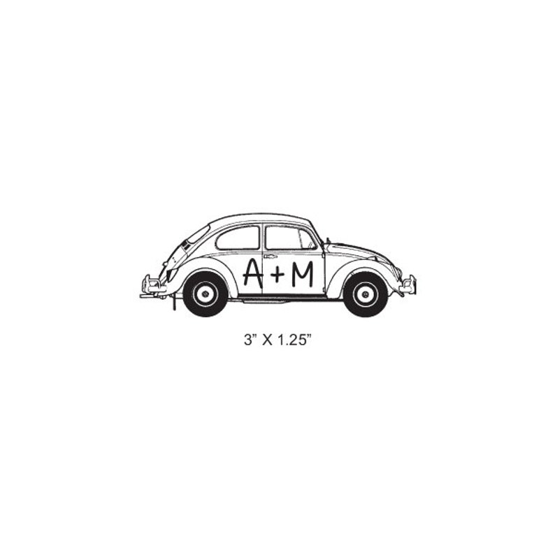 Volkswagen Beetle Wedding Initials Couples Rubber Stamp AD331 image 1