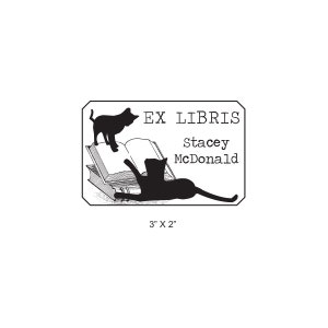 Cats Play on Books Personalized Ex Libris Bookplate Rubber Stamp N08